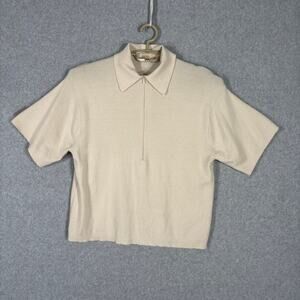 CO Sweater Womens XS Ivory Merino Wool Knit Short Sleeve 1/4 Zip Minimal Capsule